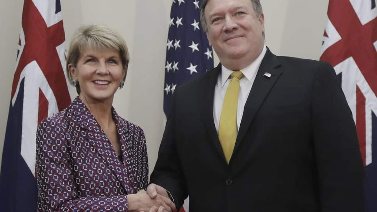 Julie Bishop and Mike Pompeo at Stanford.