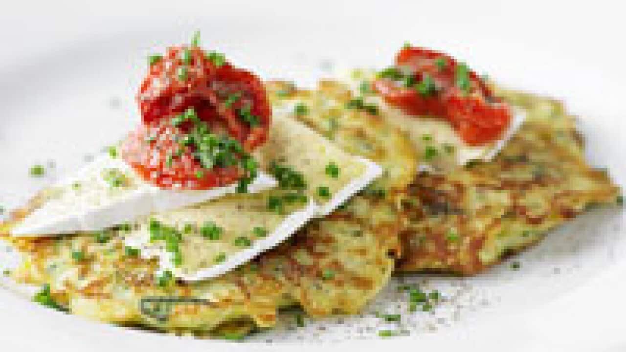 Zucchini pancakes with double brie