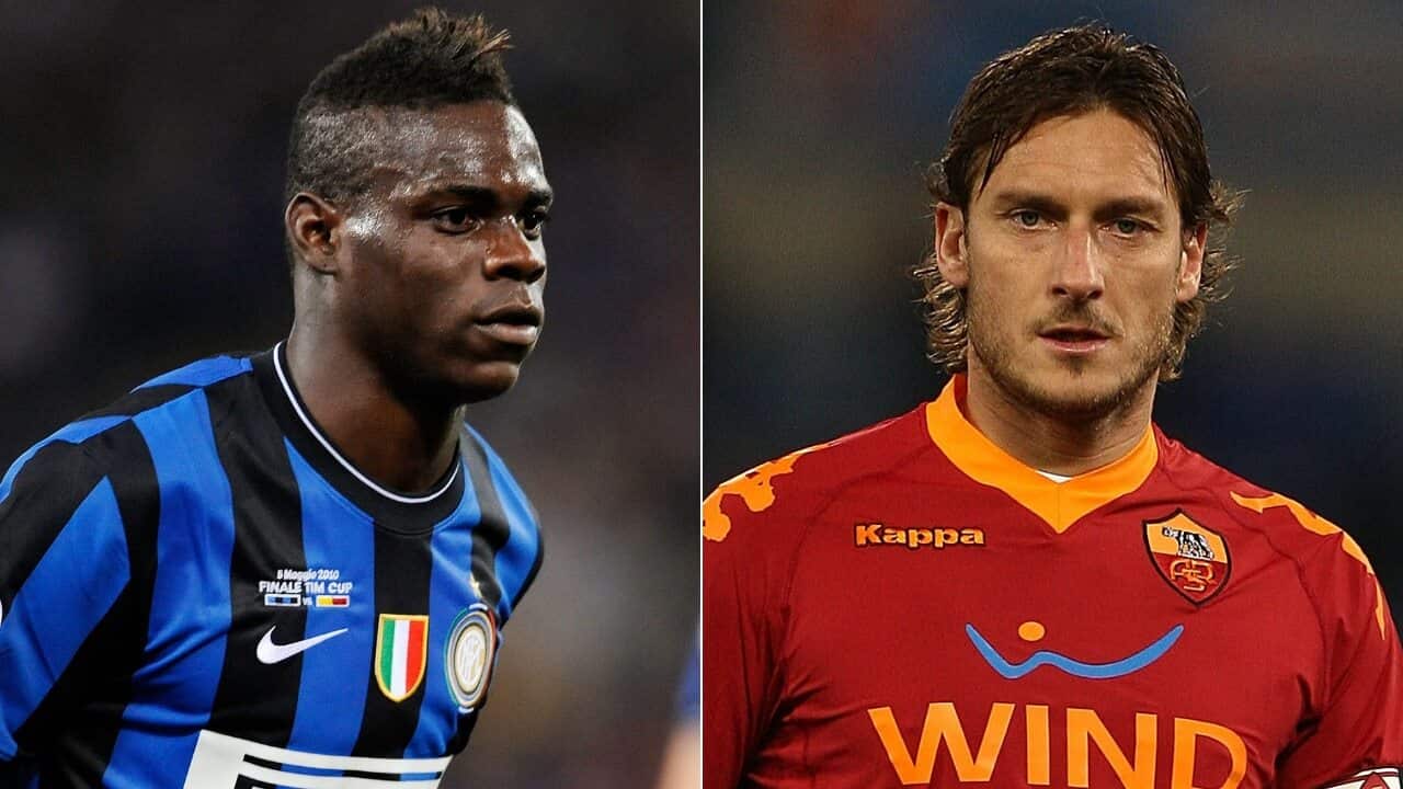 Mario Balotelli (L), Francesco Totti