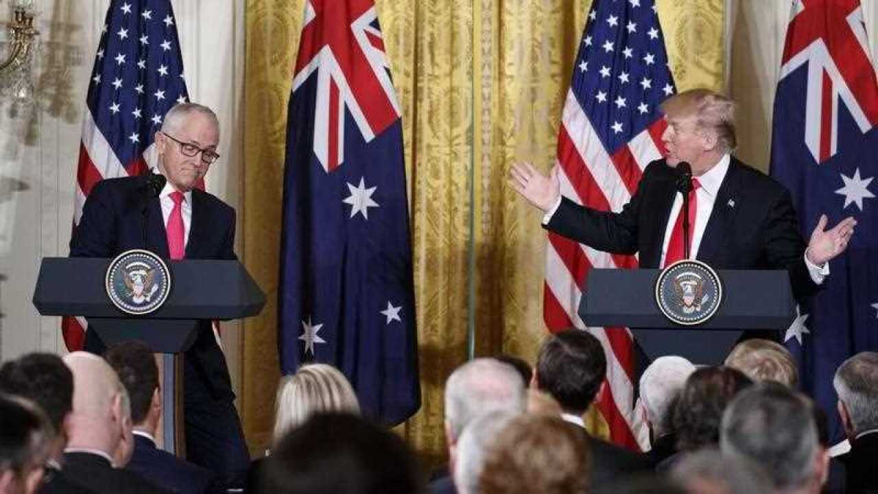 S President Donald J. Trump (R), with Prime Minister of Australia Malcolm Turnbull (L)