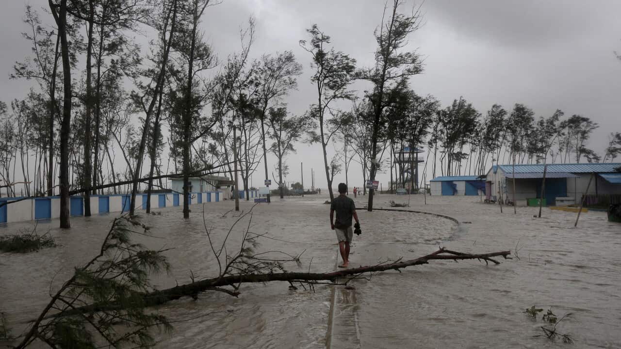High tide at a coastal area as Cyclone Yaas makes landfall in Digha, near the Bay of Bengal, south of Kolkata, India, 26 May 2021.