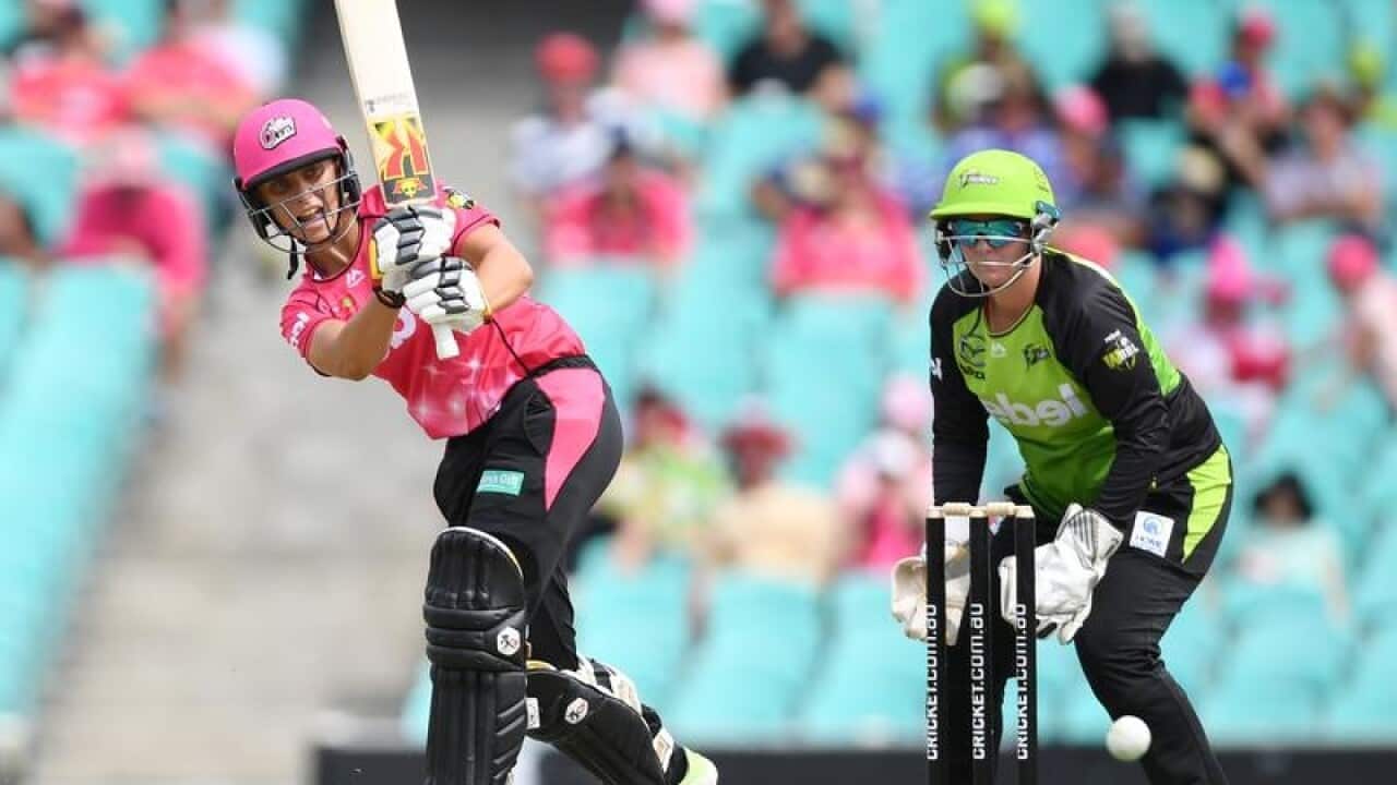 Ashleigh Gardner of the Sixers plays a shot during the WBBL.