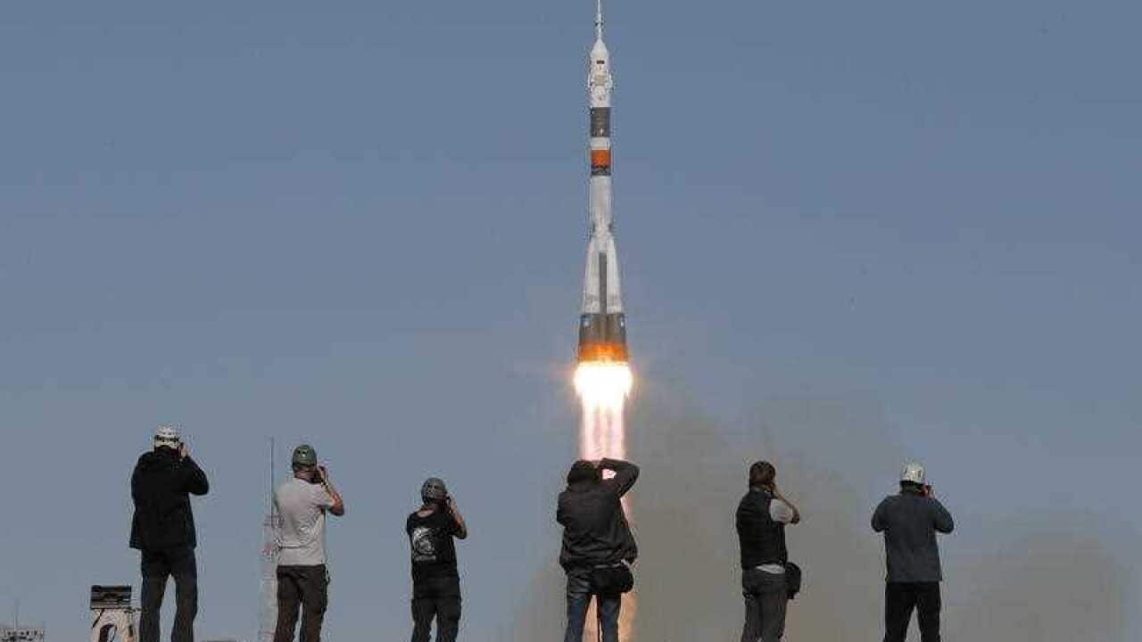 The Russian rocket, bound for the ISS, takes off from the launch pad at the Russian leased Baikonur cosmodrome, Kazakhstan.
