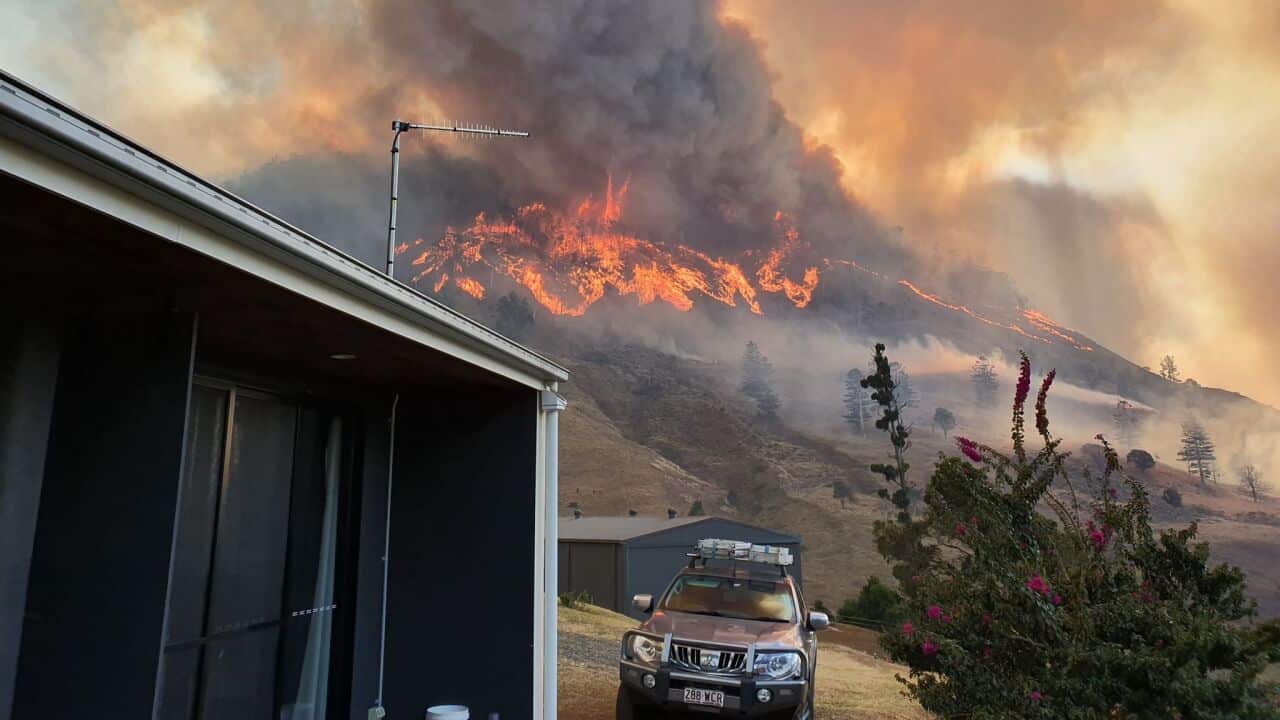 A fire rages in the Gold Coast hinterland in Queensland.