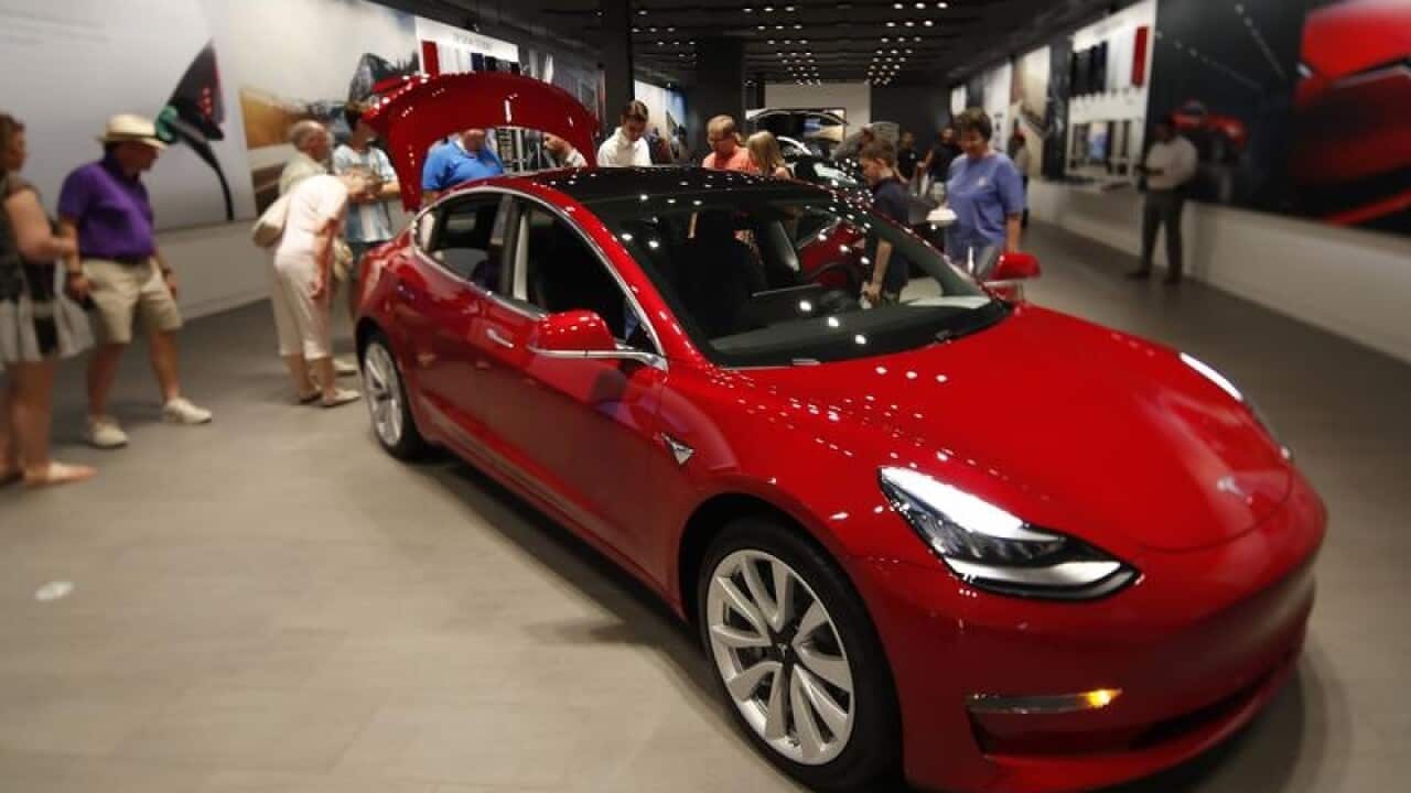 A Tesla showroom in the Cherry Creek Mall in Denver.