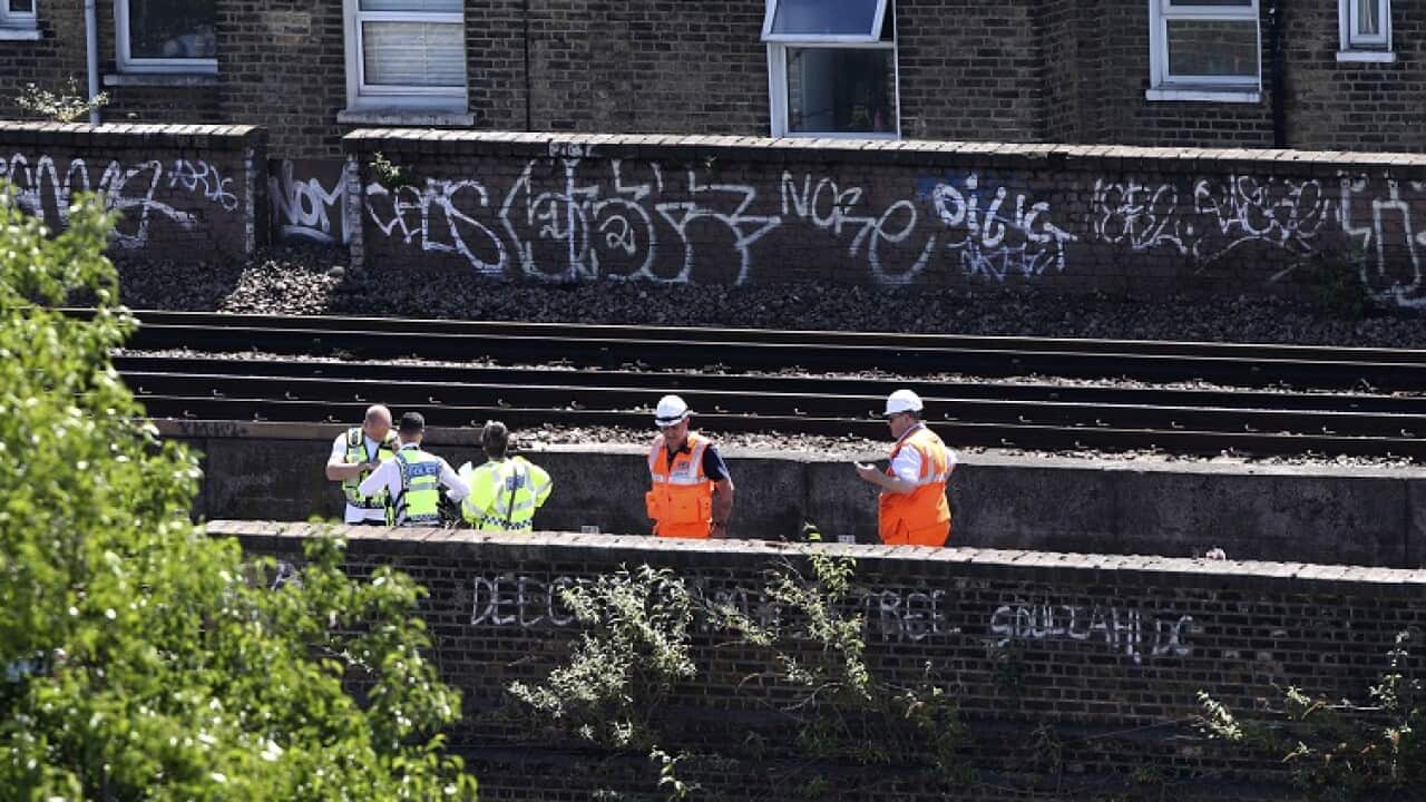 Police activity on a railway track near Loughborough Junction railway station on Monday.