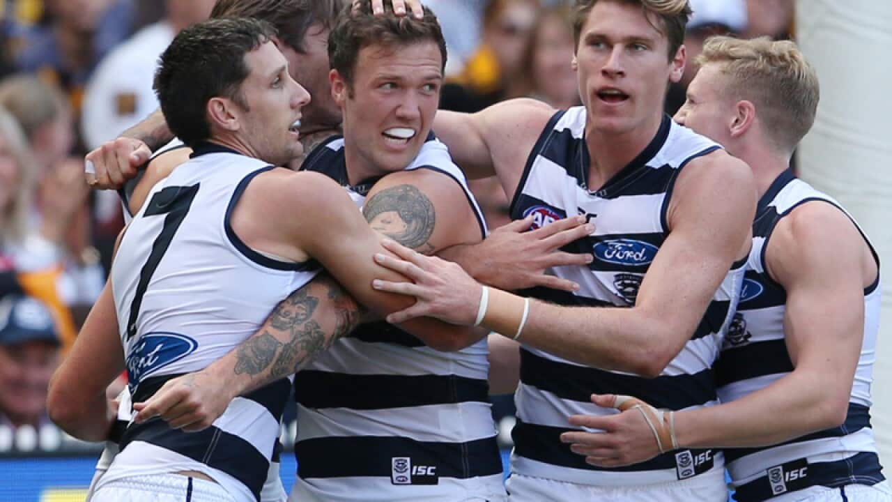 Geelong player Mitch Clark (C)