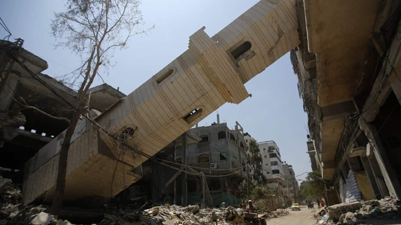 Ruined buildings in Gaza from Israeli air strikes.