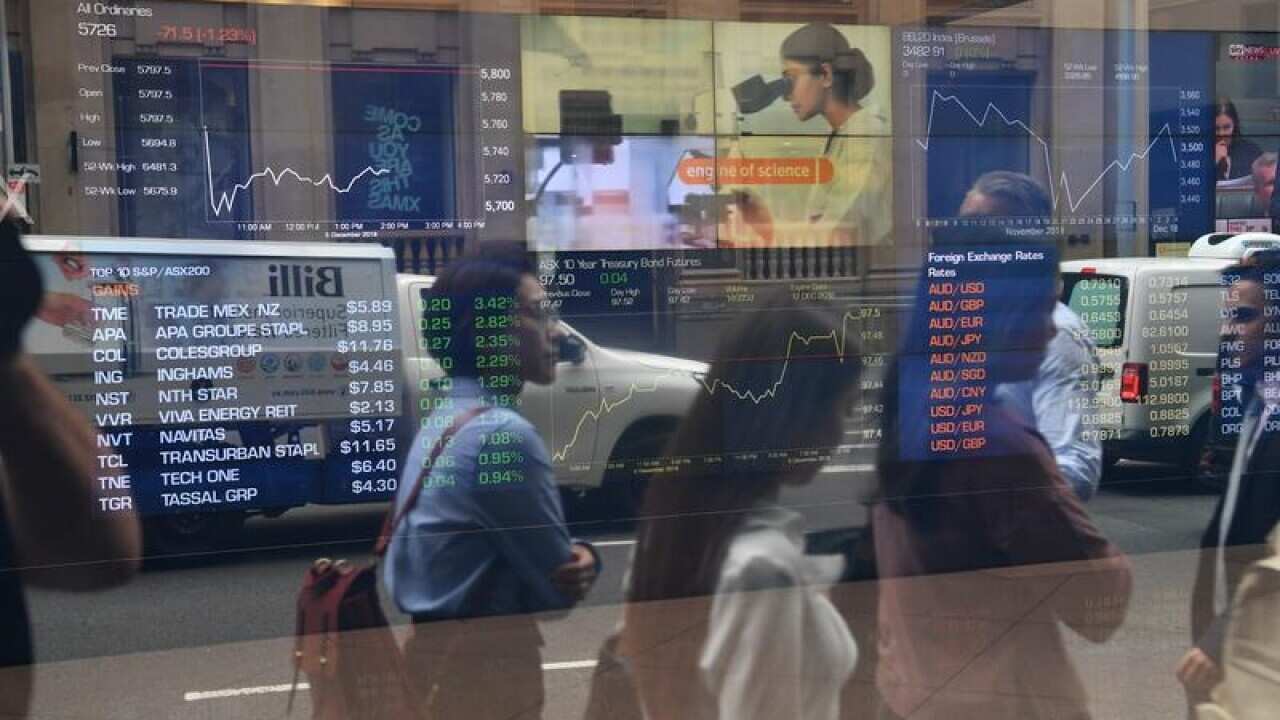The indicator board at the Australian Stock Exchange.