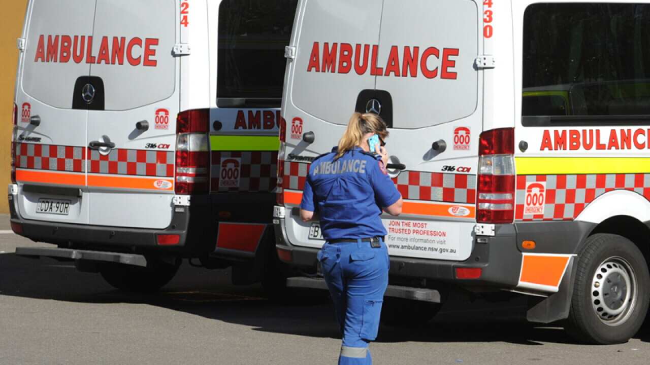 Ambulances parked in an emergency bay
