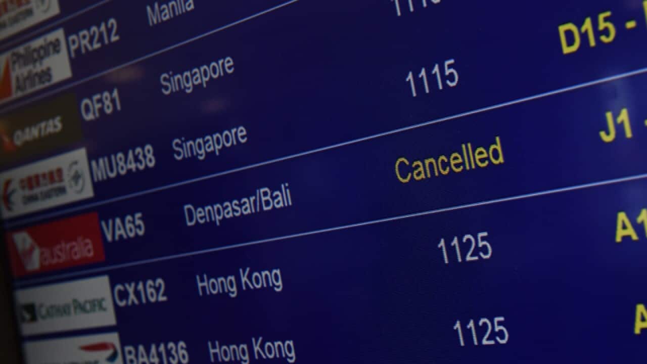 A flight to Bali from Sydney is cancelled