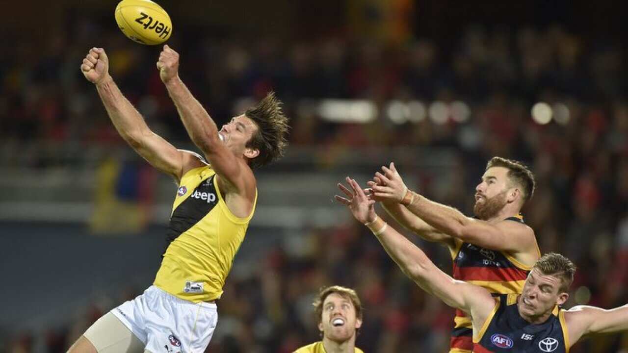 Alex Rance of the Tigers during the Round 6 AFL match between the Adelaide Crows and the Richmond Tigers at Adelaide Oval in Adelaide, Sunday, April 30, 2017. (AAP Image/David Mariuz) NO ARCHIVING, EDITORIAL USE ONLY