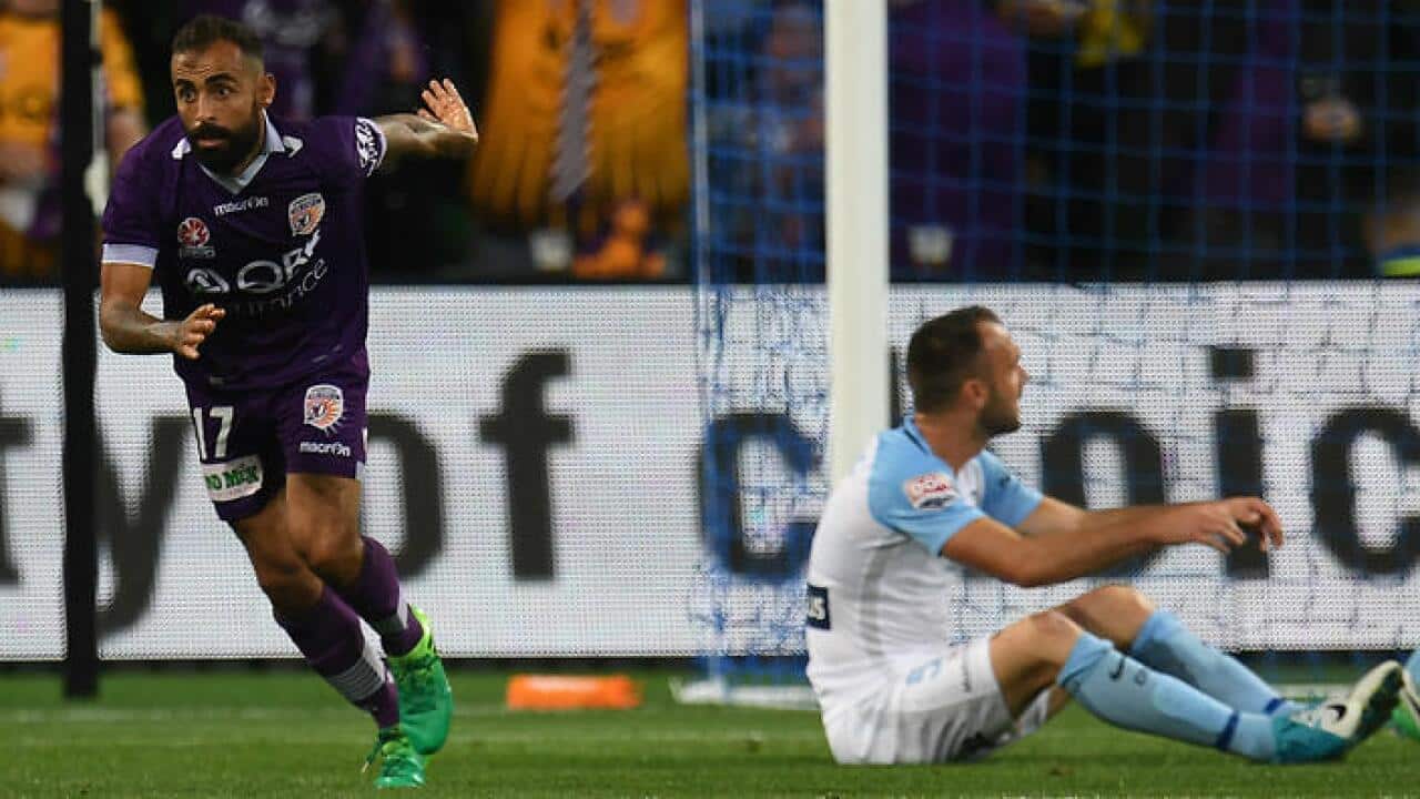 Diego Castro opens the scoring for Perth Glory.