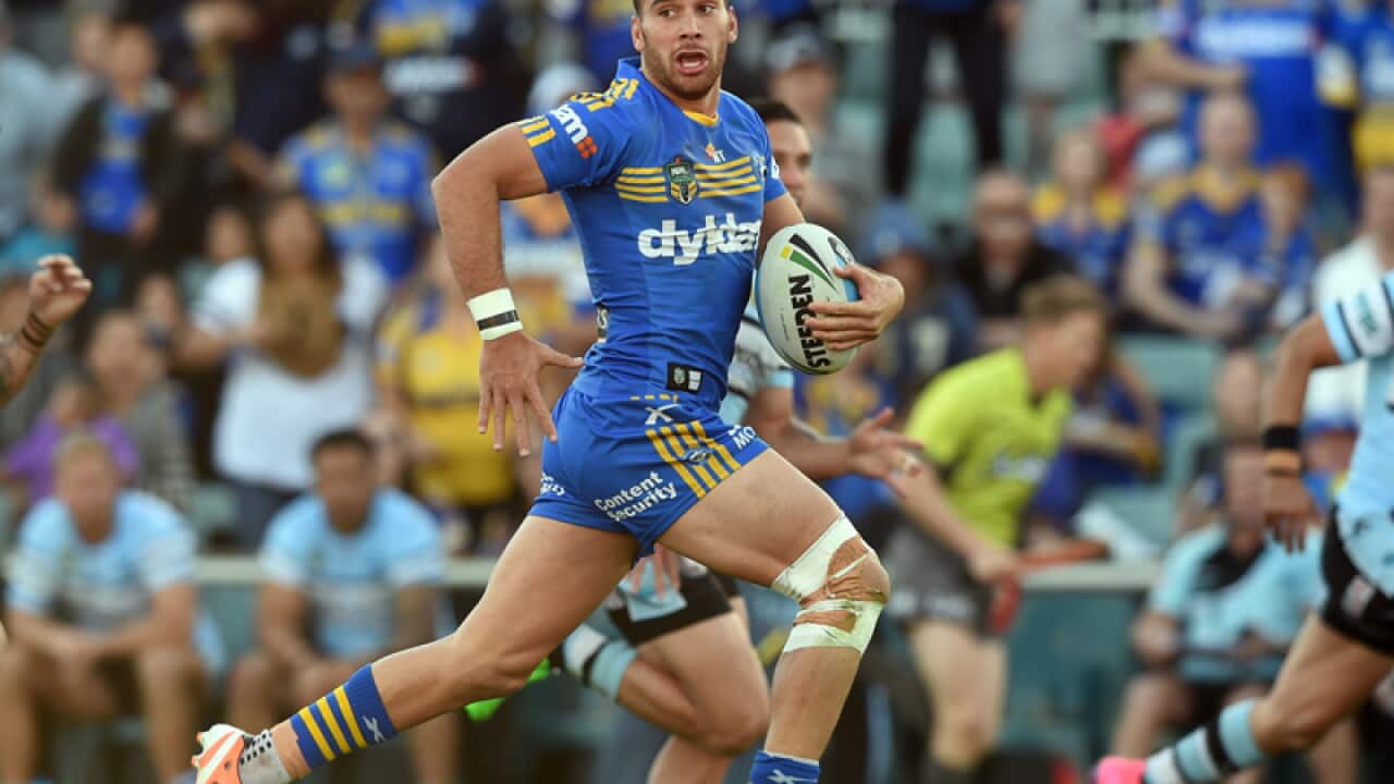 Corey Norman (centre) of the Eels