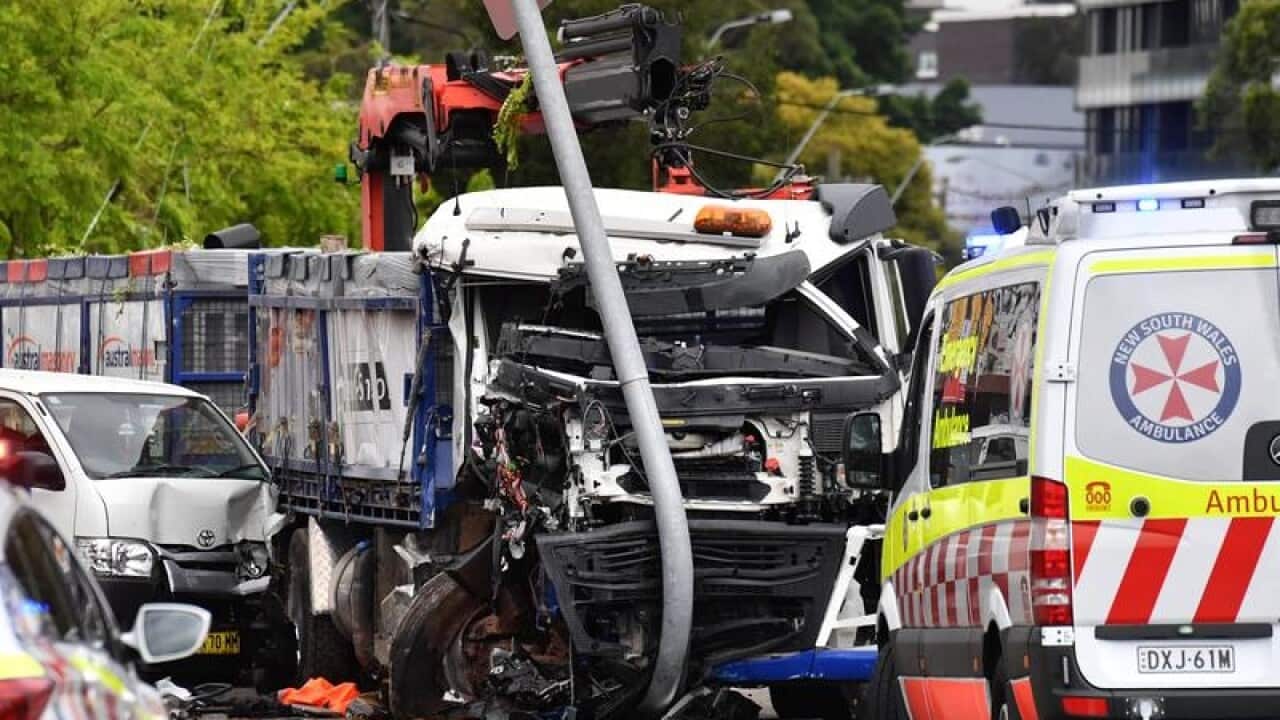 The scene of a truck crash in Sydney.