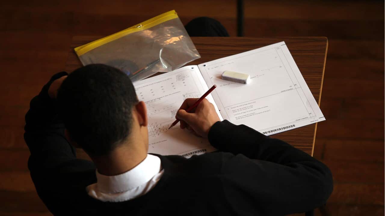 A school student completes a test
