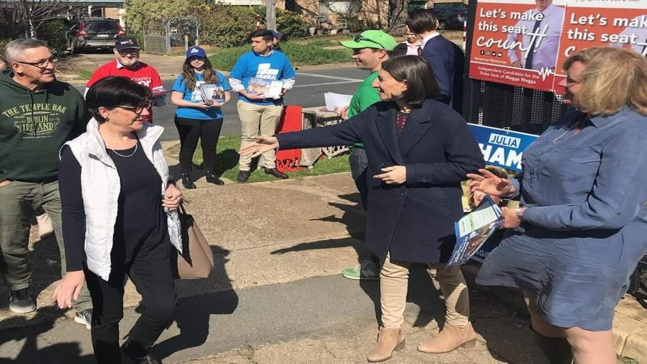 NSW Premier Gladys Berejikian greets voters in Wagga Wagga.