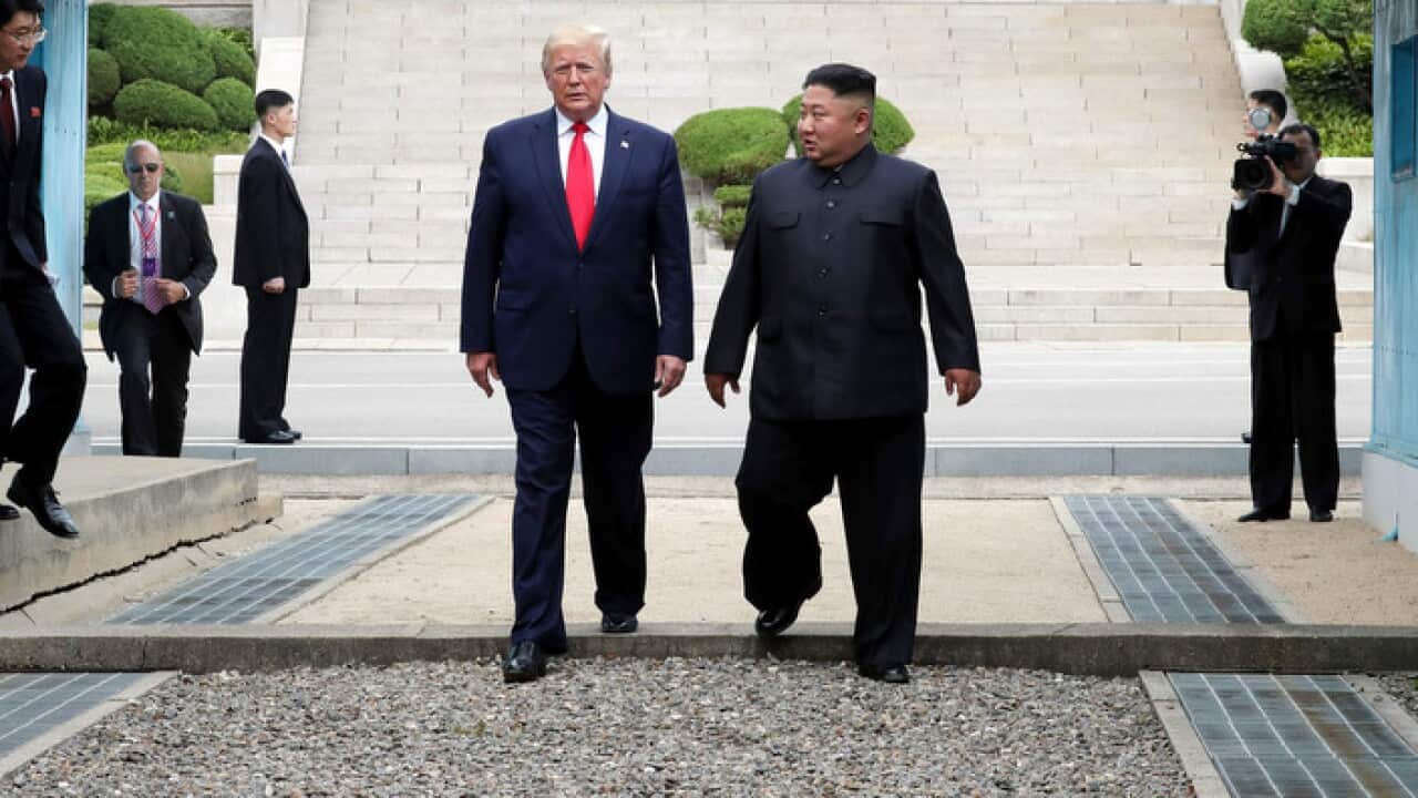 US President Donald Trump is meeting with North Korean leader Kim Jong-un at the Pan-Moon Joint Security Area (JSA) military demarcation line.