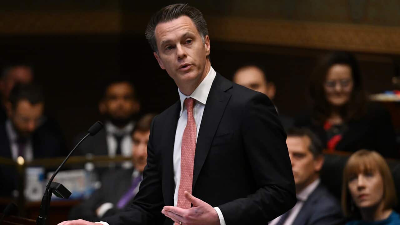 NSW Opposition Leader Chris Minns delivers his 2022-2023 NSW State Budget reply speech at NSW Parliament House.