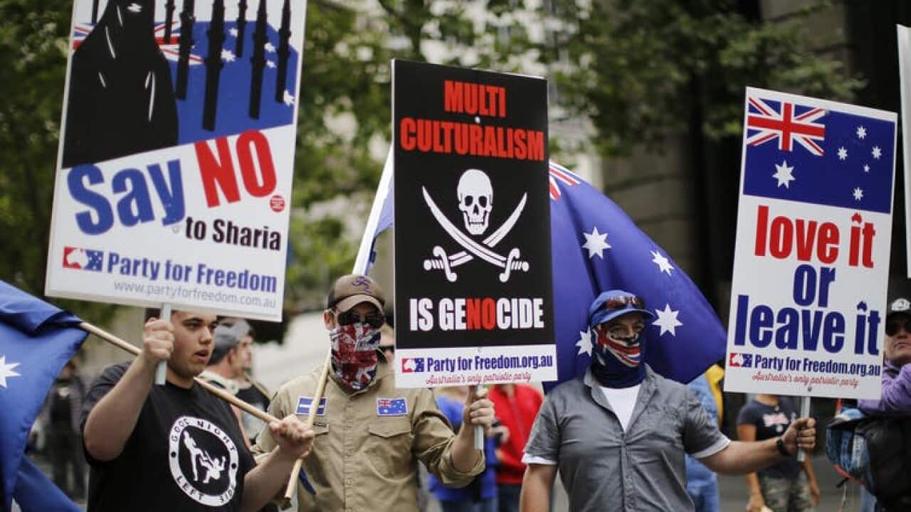 Anti-immigrant protesters at a Reclaim Australia rally in Sydney in 2015.