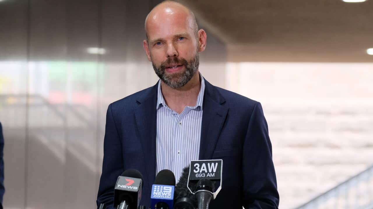 Victoria's testing commander Jeroen Weimar addresses the media