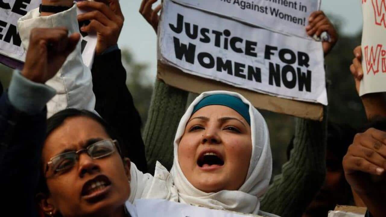 Women protesting in India against violence, rape