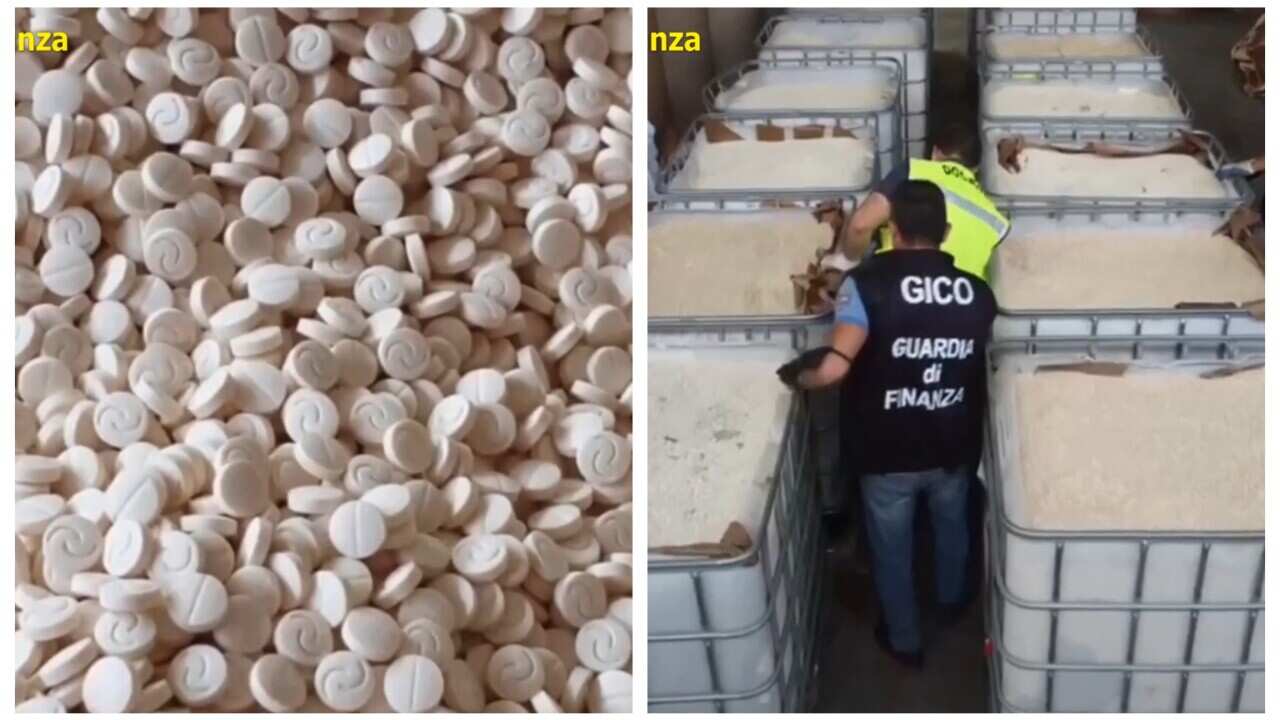 photo from an undated video handout on July 1, 2020 by the Naples branch of the Italian law enforcement agency shows a record seizure of 14 tons of amphetamines