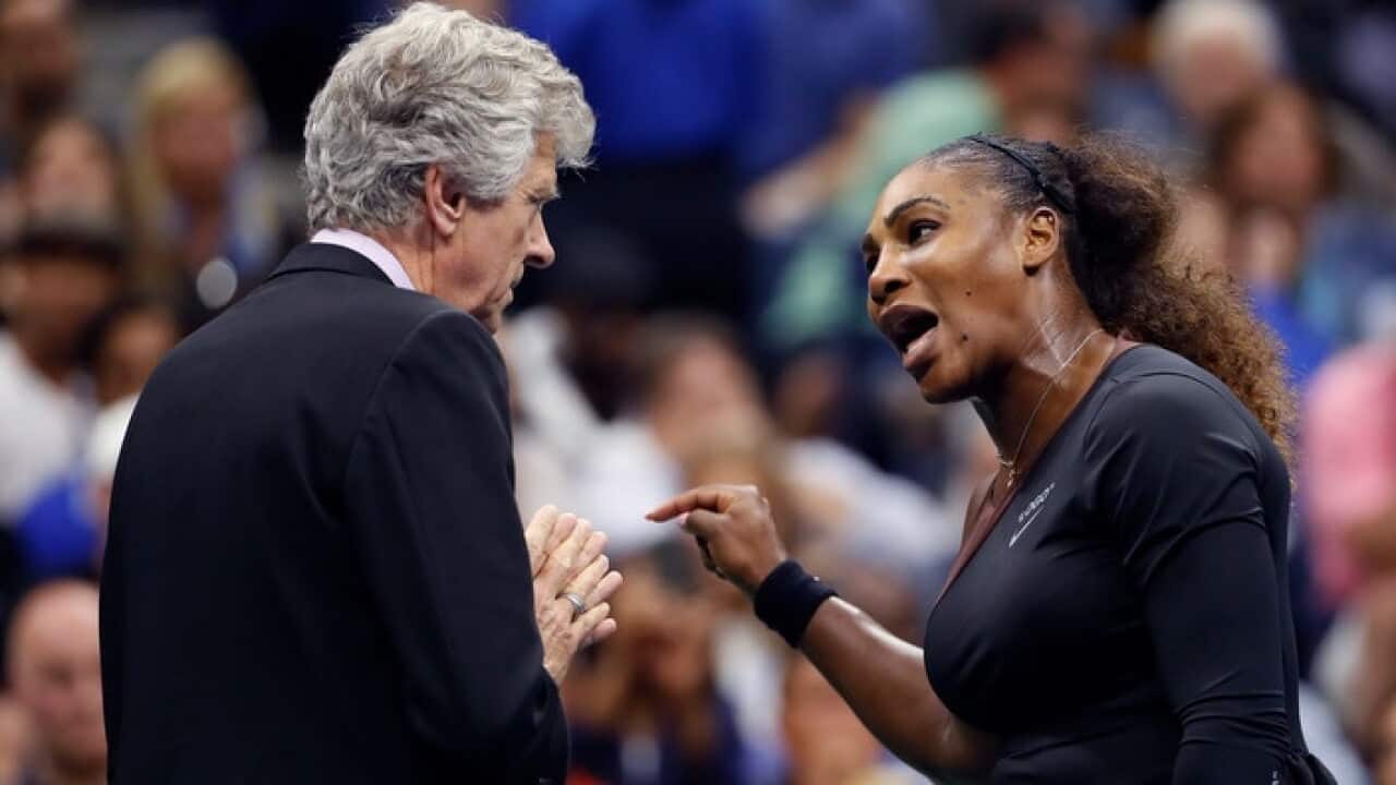 Serena Williams and referee Brian Earley.