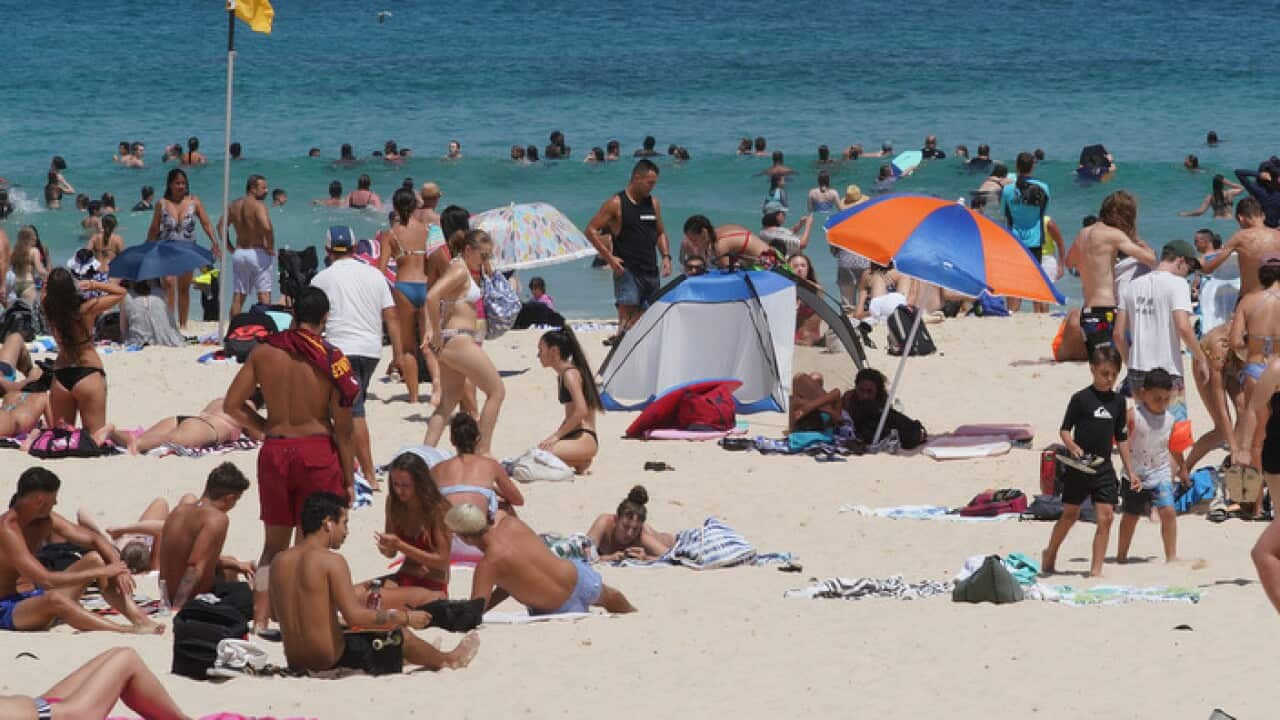 Beachgoers at Bondi Beach, Sydney,