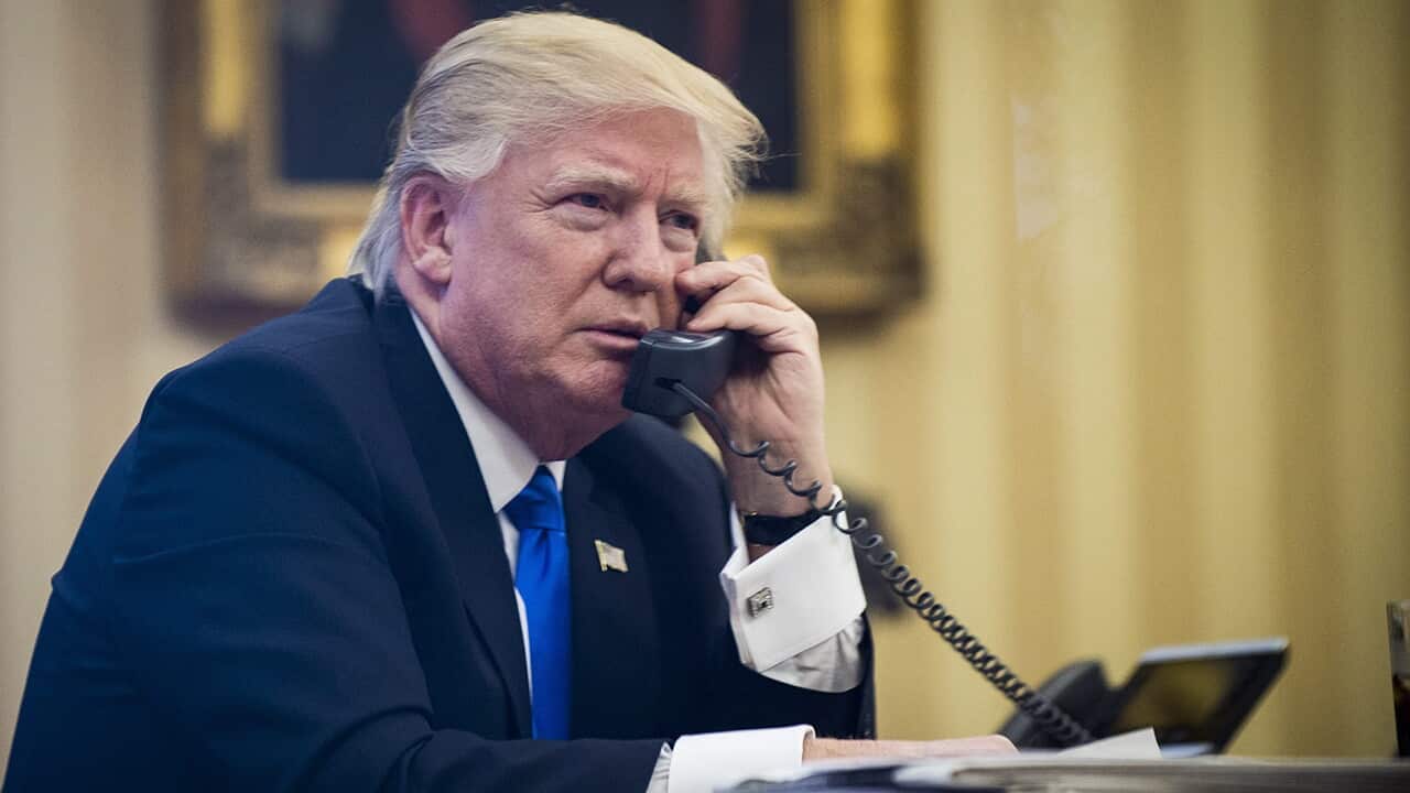 US President Donald Trump speaks on the phone with Prime Minister of Australia, Malcolm Turnbull.