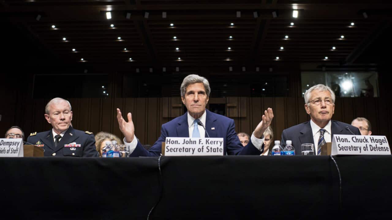 US Secretary of State John Kerry (C) speaking before lawmakers