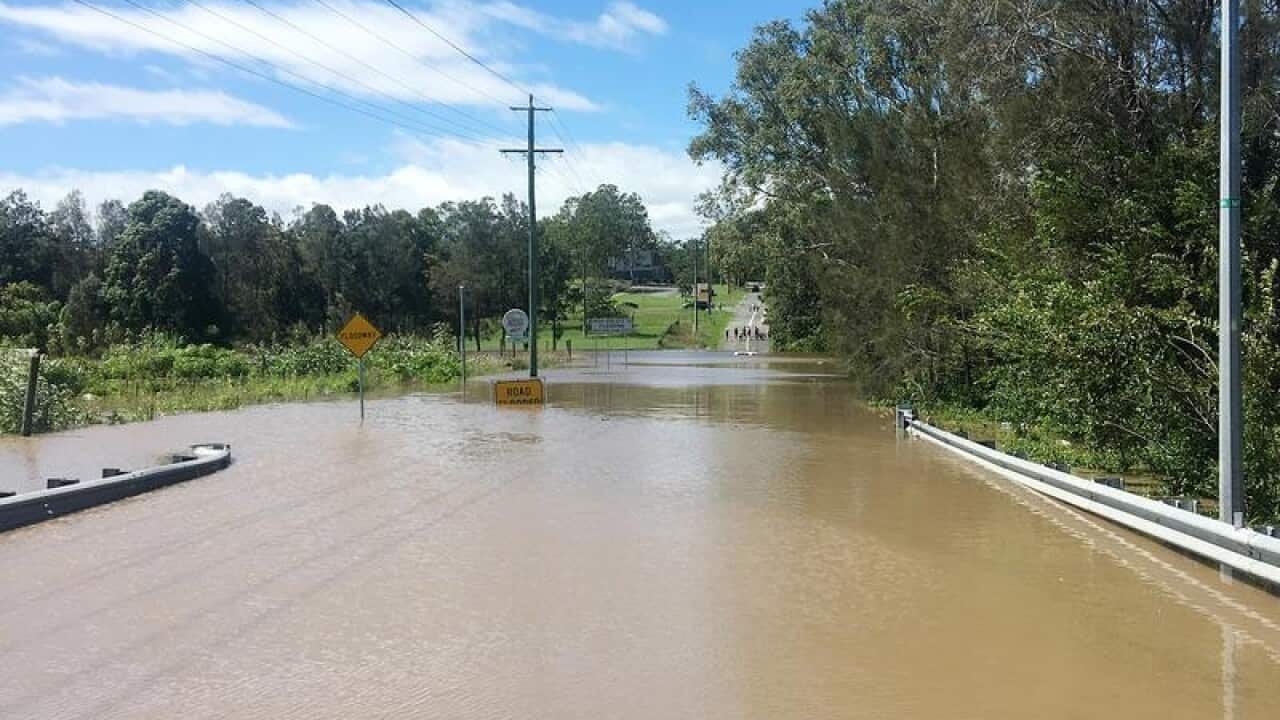 Floodwaters in Waterford near the Logan River.