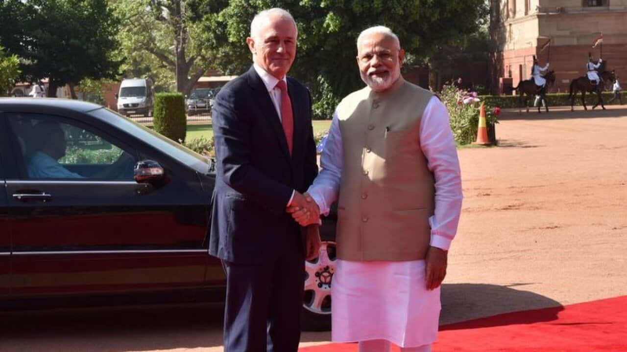 PM Malcolm Turnbull and PM Narendra Modi in New Delhi