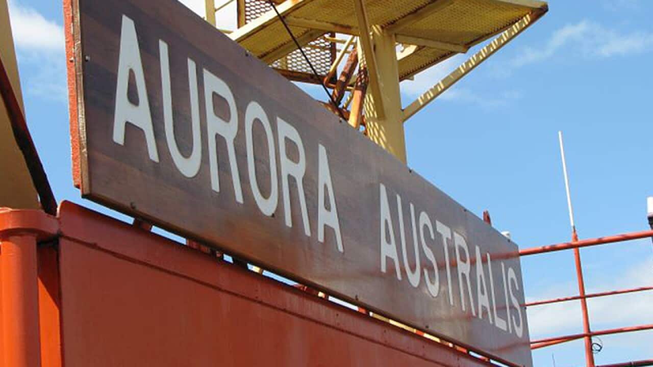 A signage on the Aurora Australis