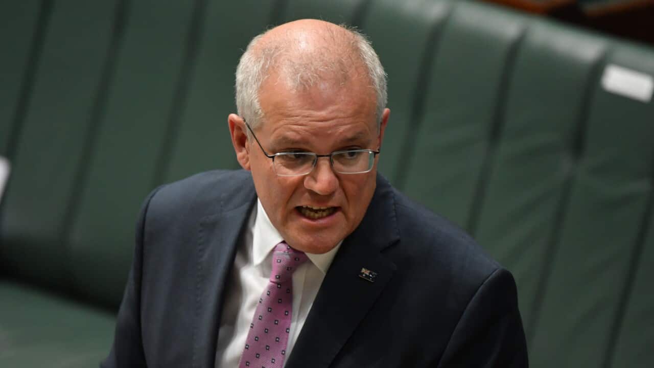 Prime Minister Scott Morrison during Question Time in the House of Representatives at Parliament House on Monday.