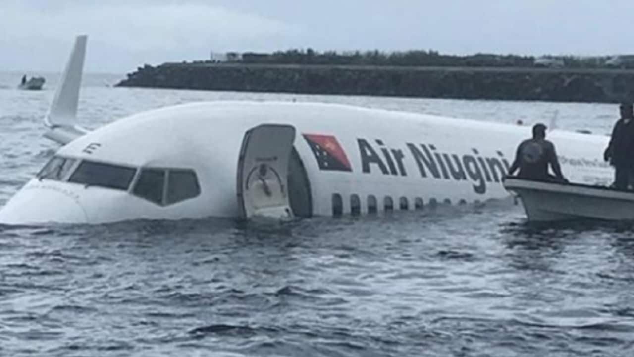 The Air Niugini Boeing 737 in Chuuk lagoon.