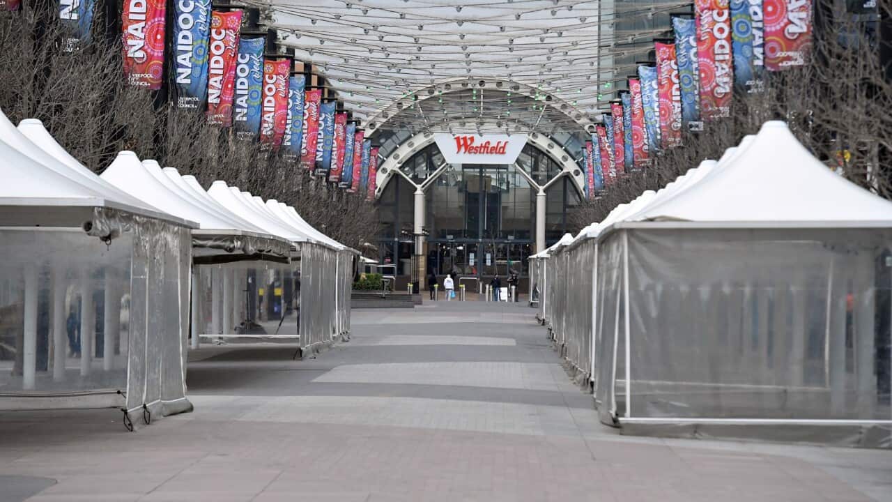An empty plaza in Sydney’s southwestern suburb of Liverpool