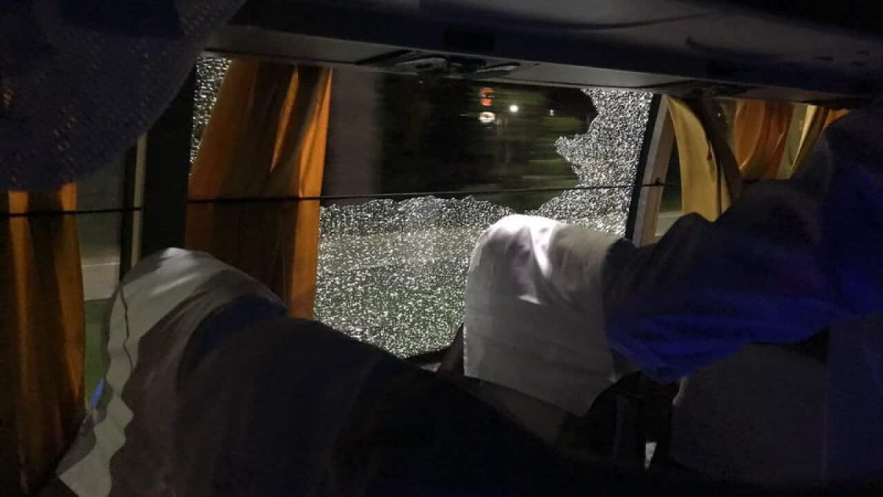 Shattered bus window
