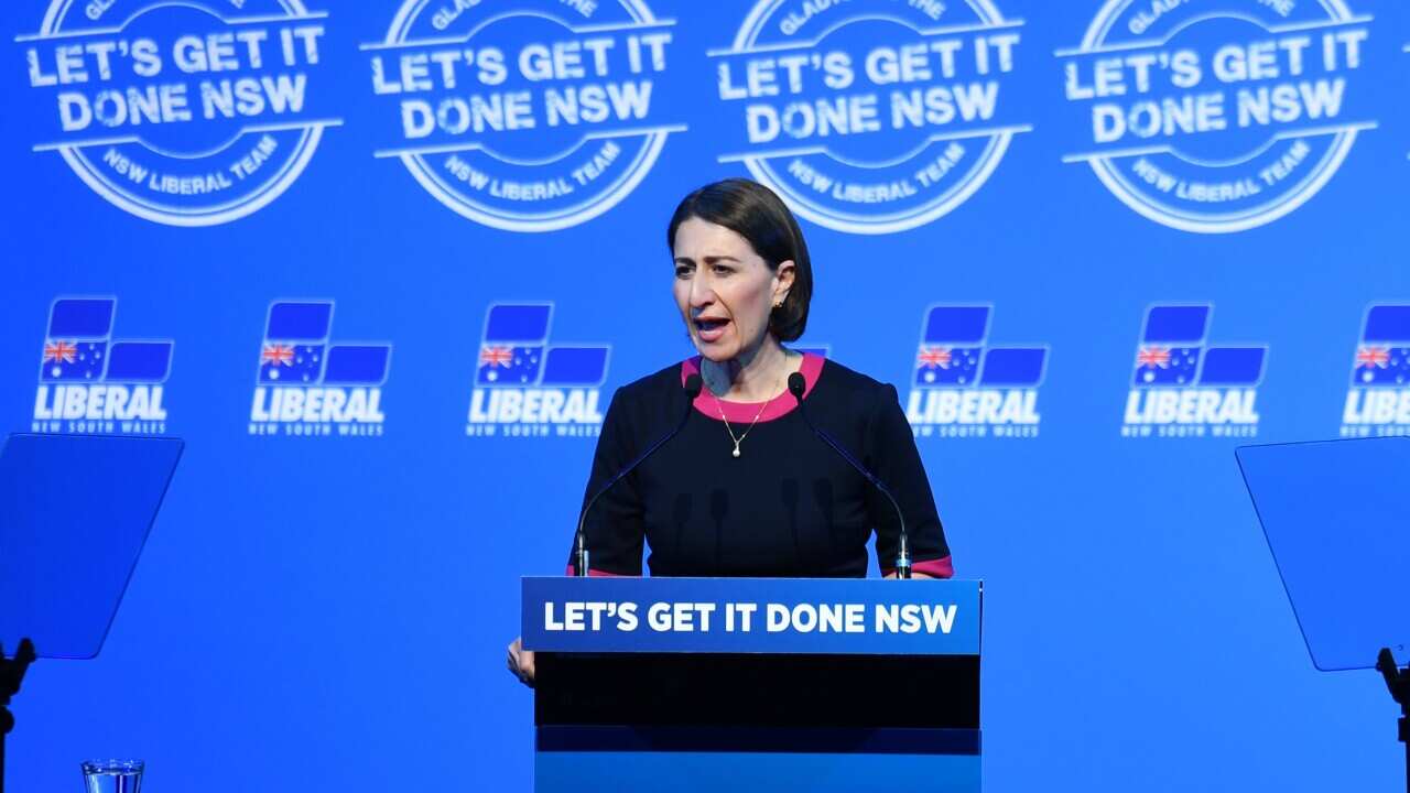 NSW Premier Gladys Berejiklian at the NSW Liberal Campaign Launch at Penrith Panthers Leagues Club in Sydney, Sunday.