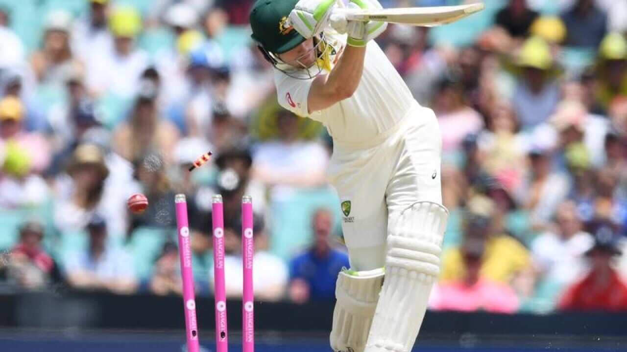 Australia's Cameron Bancroft is clean bowled by England's Stuart Broad