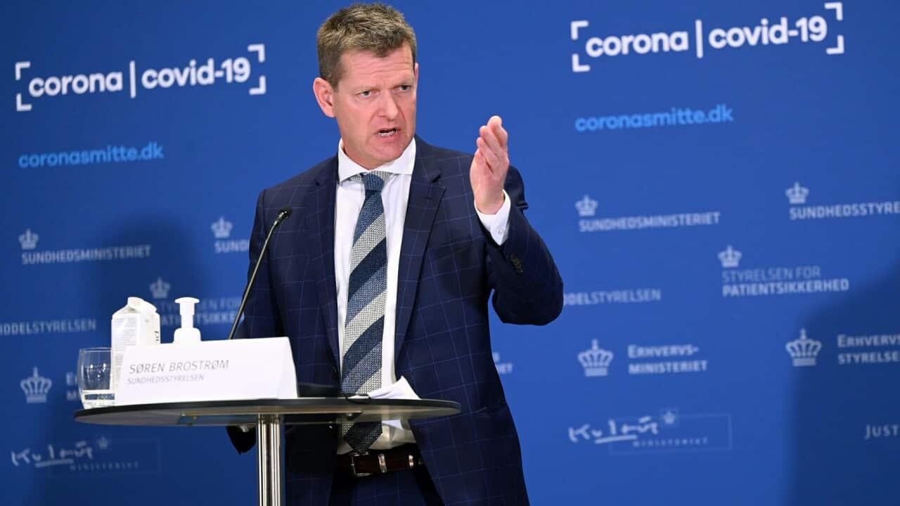 Soeren Brostroem, Director of Denmark's Board of Health, at a press briefing in Copenhagen