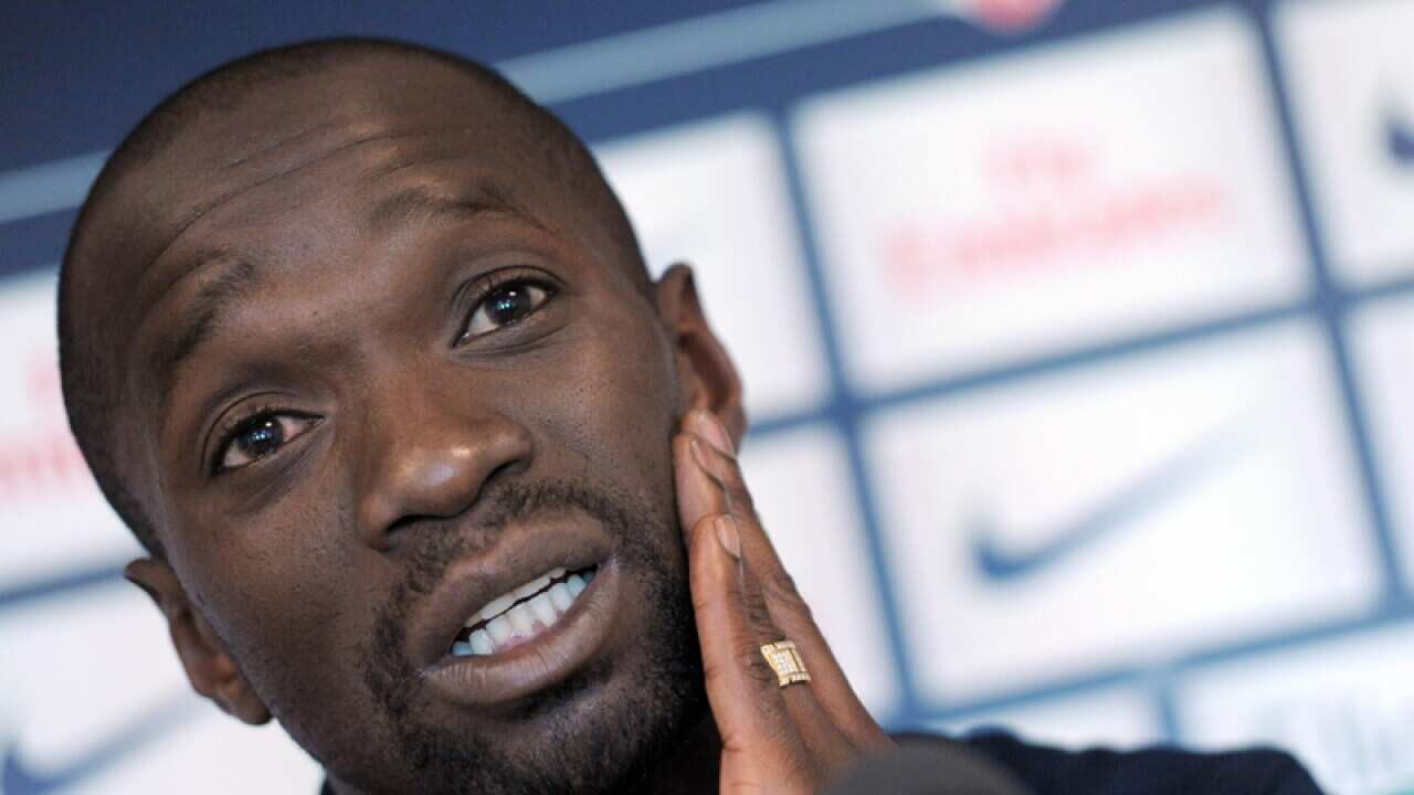 PSG football captain Claude Makelele speaking during a press