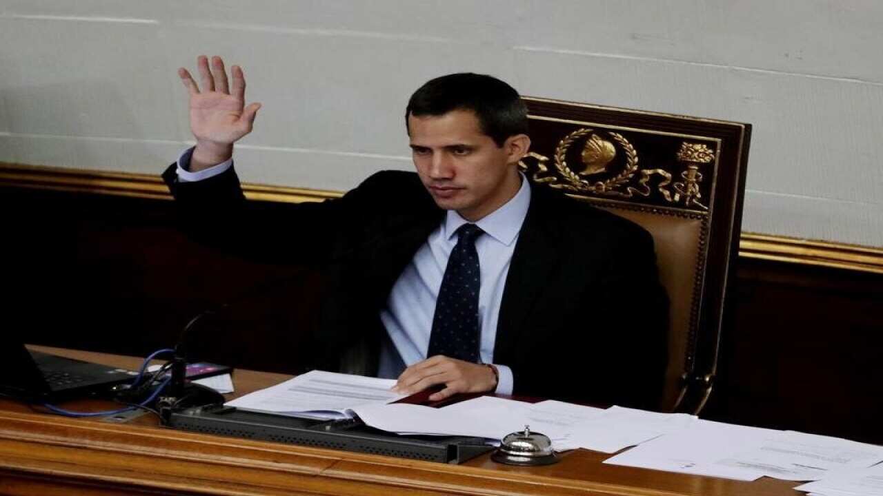 Juan Guaido speaks at the parliament headquarters