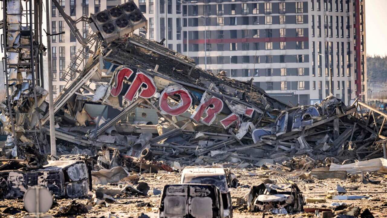 Retroville shopping mall, a day after it was shelled by Russian forces