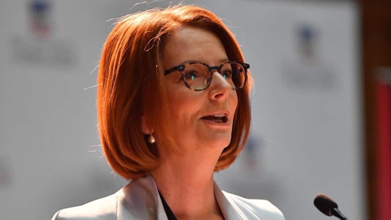 Former Prime Minister Julia Gillard speaks at University of Adelaide.