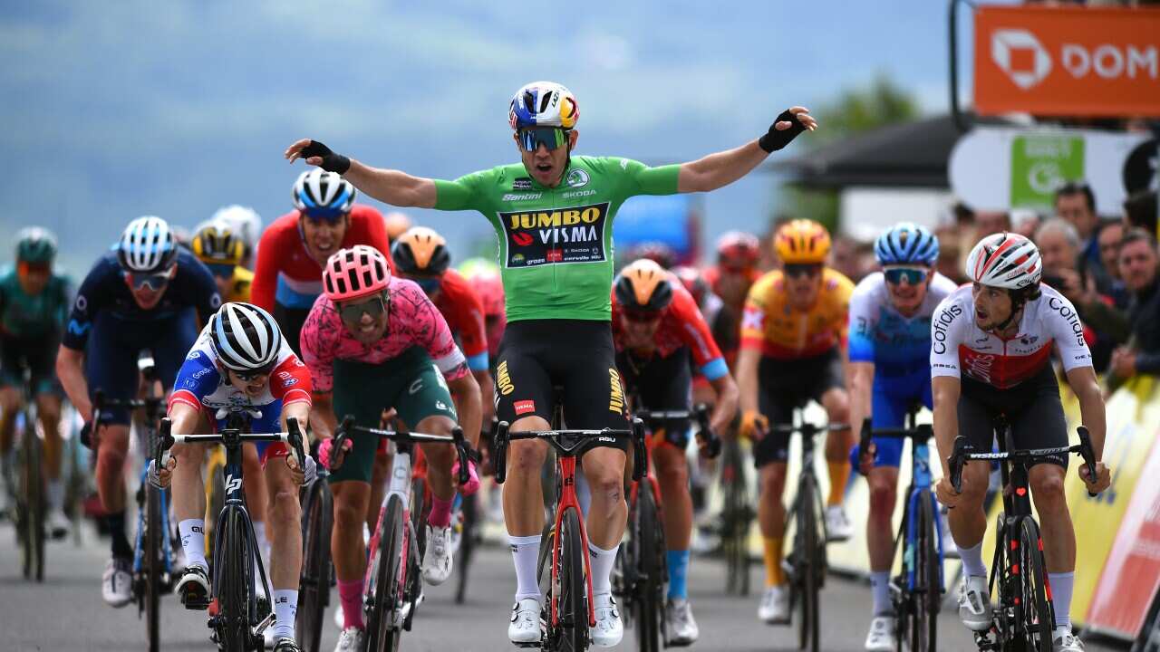 Wout van Aert celebrates early as David Gaudu wins Stage 3 of the Criterium du Dauphine