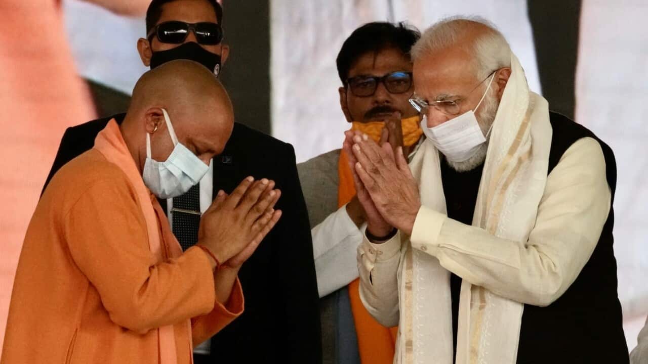 Indian Prime Minister Narendra Modi (right) with Uttar Pradesh Chief Minister Yogi Adityanath.