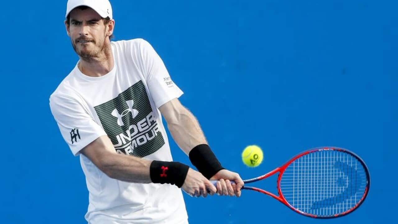 Andy Murray of the United Kingdom during a practice session.