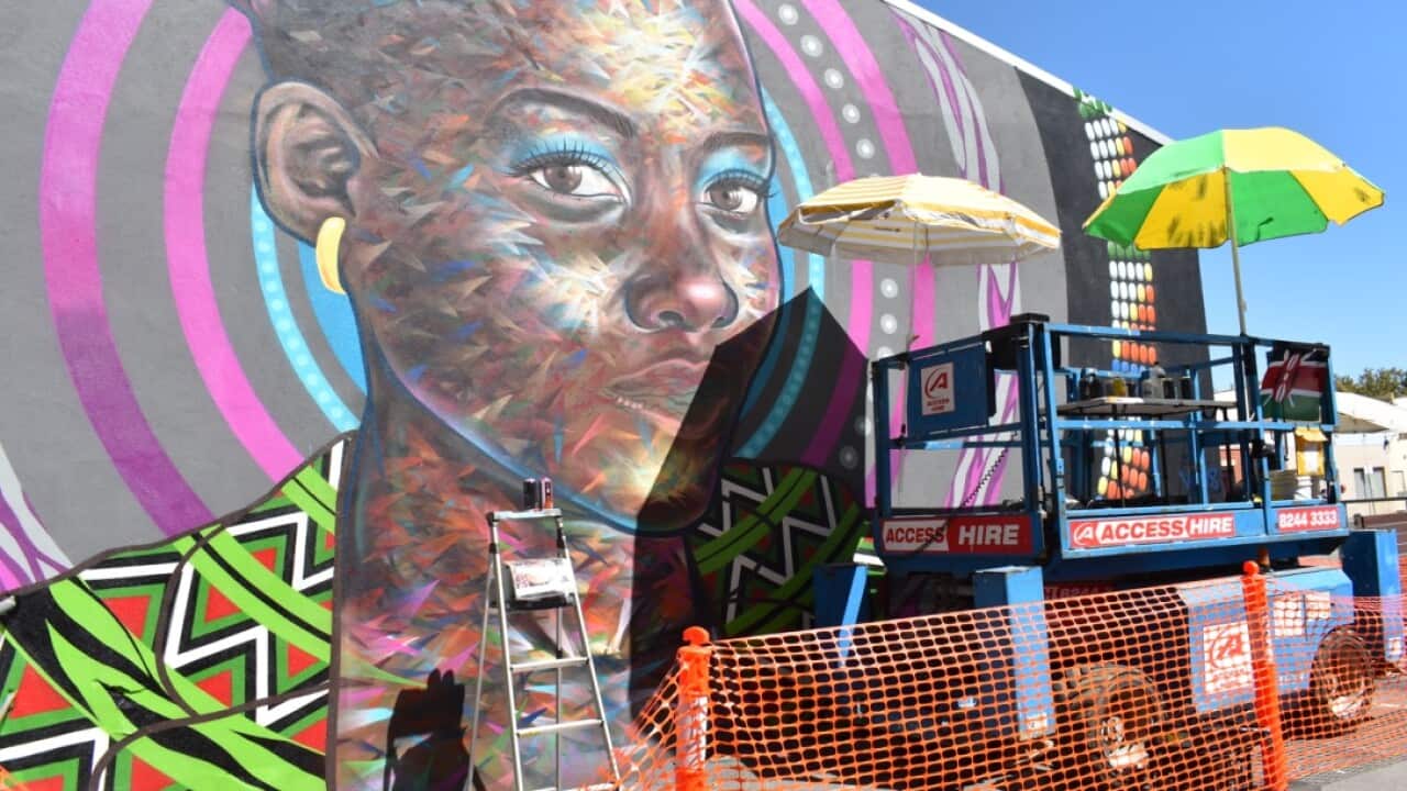 A mural of Lupita Nyong'o painted as part of the Sanaa Festival Community Arts Festival.