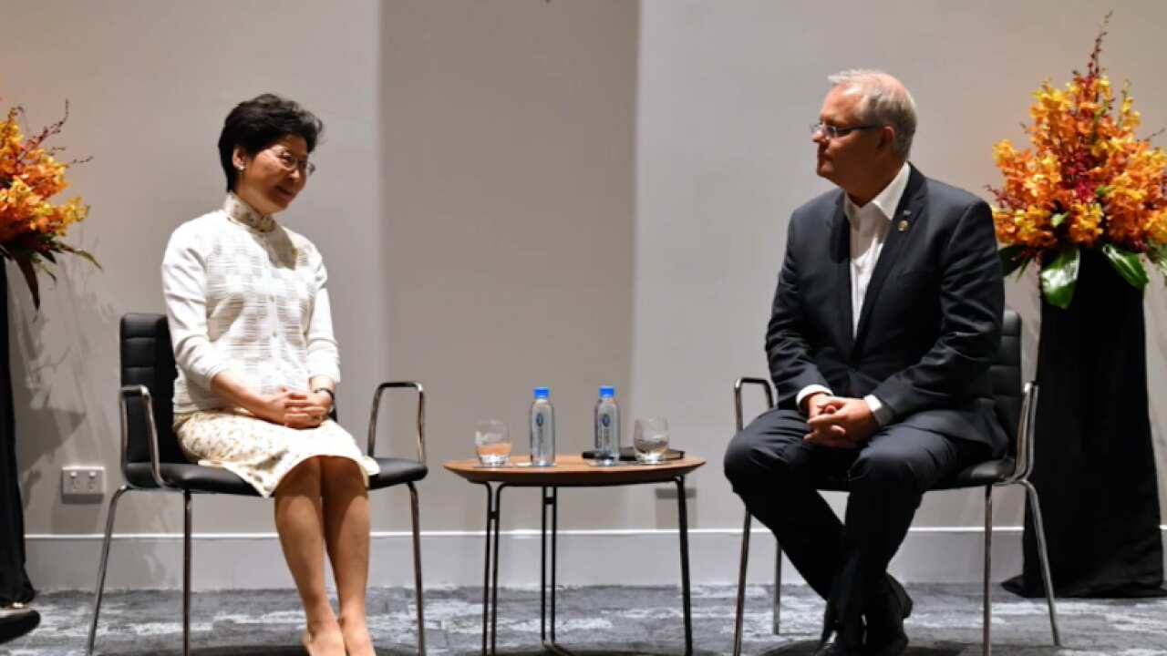 Hong Kong chief executive Carrie Lam and Prime Minister Scott Morrison